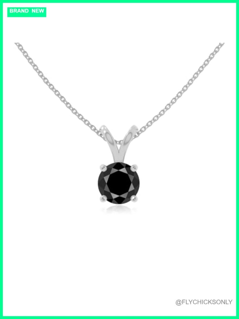 Sterling Silver Black Onyx Pendant Necklace Round Solitaire V-Bale 18in